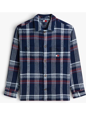 Tommy Hilfiger Tjm Check Overshırt Erkek Mavi Gömlek - DM0DM23135