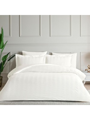 TeknoKapsül Linens White Collection Gracine Uc Pamuk Jakar Çift Kişilik Nevresim Takımı Beyaz