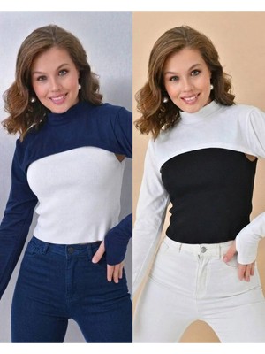 ALDAIYR 2-Adet Parmaklı Tesettür Boyunluk | Yakalı Uzun Kollu Kolluklu Body Bluz Bolero Rahat Tasarım
