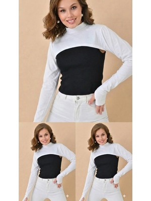 ALDAIYR 3-Adet Parmaklı Tesettür Boyunluk | Yakalı Uzun Kollu Kolluklu Body Bluz Bolero Rahat Tasarım