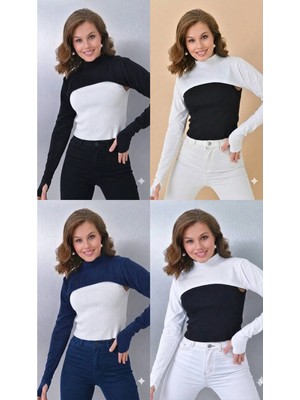 ALDAIYR 4 Adet Parmaklı Tesettür Boyunluk | Yakalı Uzun Kollu Kolluklu Body Bluz Bolero Rahat Tasarım