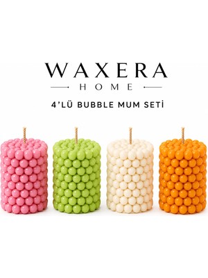 Waxera 4’lü El Yapımı Doğal Soya Wax Bubble Mum Seti Ekru,turuncu,pembe ve Yeşil 6x7,5 cm P