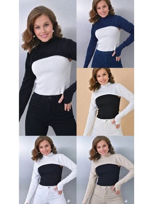 ALDAIYR Parmaklı Tesettür Boyunluk | Yakalı Uzun Kollu Kolluklu Body Bluz Bolero Rahat Tasarım