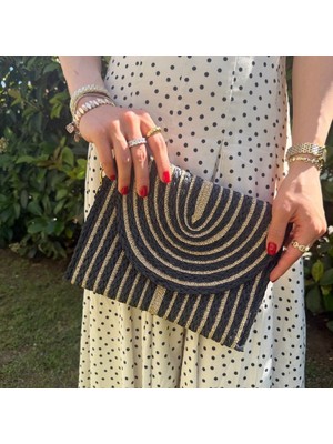 Nes Design Gold Simli Siyah Clutch