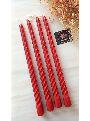 TeknoKapsül (4 Adet 27.5cm) Balmumu Mum Konik Burgulu Balmumu Şamdan Mumu Doğal Petek Balmumu Mum Dekoratif Kırılmaz Akmaz Mum Bal Mumu Beeswax Candle (Kırmızı)