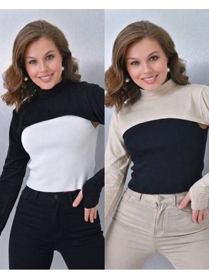 ALDAIYR 2-Adet Parmaklı Tesettür Boyunluk | Yakalı Uzun Kollu Kolluklu Body Bluz Bolero Rahat Tasarım