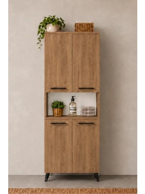 Reyo Enda Home Listra 4 Kapaklı Çok Amaçlı Dolap 170,8 Cm,  Raflı, Ayaklı Depolama Dolabı - Atlantik Çam