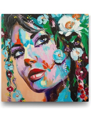 TeknoKapsül Çiçekli Kadın Tablosu - 100X100CM
