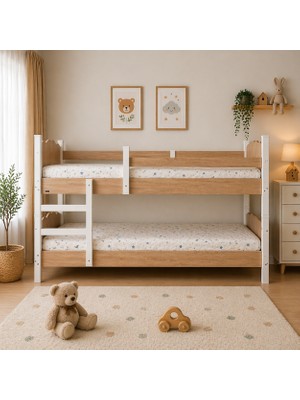 Akte Home Cozy Montessori Çift Katlı Ranza – Ayrılabilir Beyaz Çocuk Yatağı 90X190 (Mdf + Suntalam)