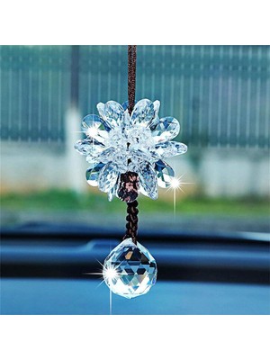 TeknoKapsül x Spring Araba Süsleri, Kristal Çiçekli Şık Asılı Süs, Arka Ayna Dekorasyon Aksesuarı, Gösterişli Pırıltılı Kolye ile Iç Mekana Zarafet Katın, Kadınlar Için Harika Hediye (Şeffaf-Top)
