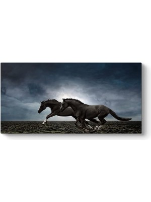 TeknoKapsül Tabloshop Koşan Siyah Atlar 60 x 30