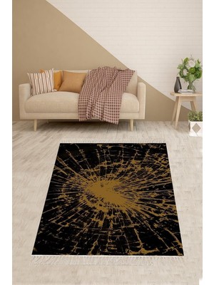 TeknoKapsül Pelangi Örümcek Ağı Desenli Gold Geçişli Dijital Baskı Yıkanabilir Kaymaz Taban Salon Halısı ve Yolluk, Siyah-Gold 100 x 600, 425496610060005