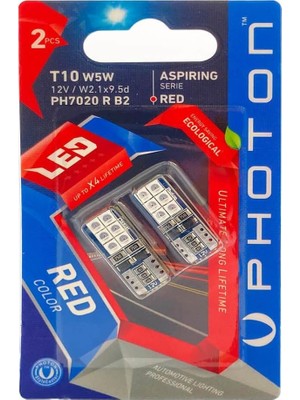 TeknoKapsül Photon Ampul T10 W5W 6+6 Kırmızı LED (2'li Blister) Pht PH7020 R B2