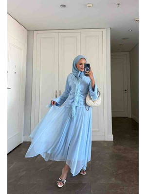 Nage Collection Bebe Mavisi Dantel Detaylı Etekli Takım