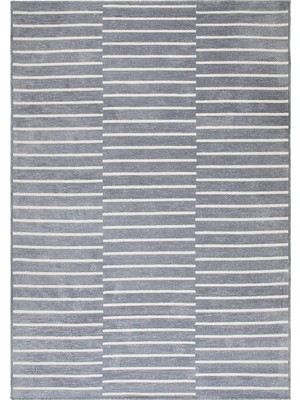 TeknoKapsül Ocean Home Textile Gri Renk Çizgi Desenli Şönil Halı Kilim 160 x 230 cm