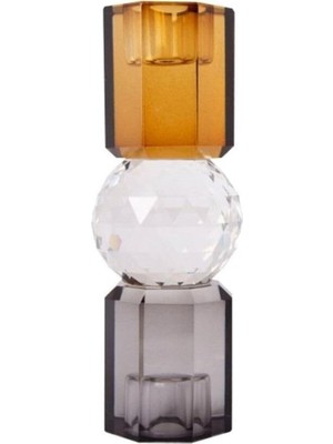TeknoKapsül Kristal Mum Tutucu, Kahverengi, Şeffaf, Füme 16,5x6 cm