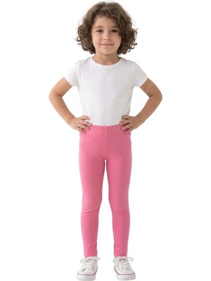 Kiagu Pembe Basic Tayt - Terletmeyen Esnek Kumaş Pamuklu Mevsimlik Pembe Kız Çocuk Tayt