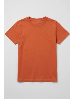 Kiagu Erkek Çocuk T-Shirt Turuncu Kısa Kol Tişört Basic Terletmeyen Esnek Kumaş %100 Pamuklu Mevsimlik Tshirt Düz Baskısız (2-13 Yaş)