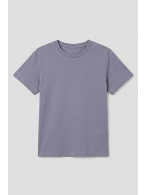 Kiagu Erkek Çocuk T-Shirt Lila Kısa Kol Tişört Basic Terletmeyen Esnek Kumaş %100 Pamuklu Mevsimlik Tshirt Düz Baskısız (2-13 Yaş)