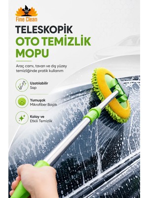Fine Clean Teleskopik Oto Temizlik Mopu Mikrofiber Başlıklı Çizmez Yüzey ile Profesyonel Temizlik ( Yedeksiz )