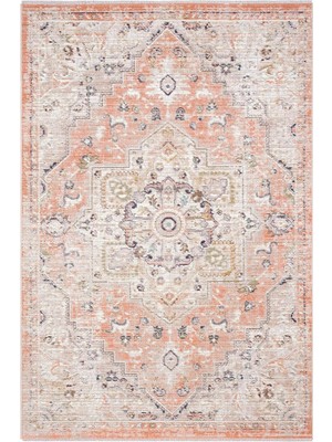 TeknoKapsül Cool Halı Zaraf Turuncu Klasik Göbekli Etnik Desen Vintage Halı Oturma Odası Salon Ince Yazlık Halı