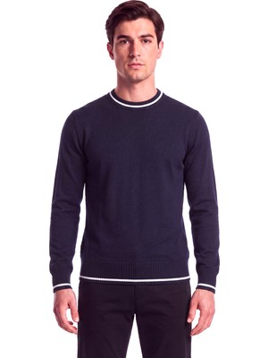 Paul & Shark Erkek Regular Fit Yuvarlak Yakalı Yumuşak Yün Kumaşlı Uzun Kollu Lacivert Kazak 16311068-050