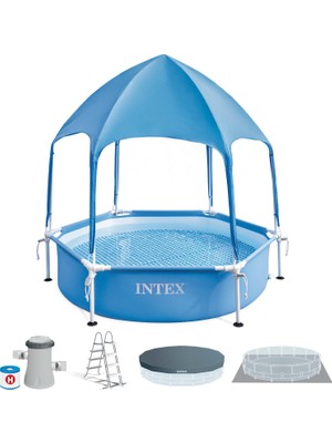 TeknoKapsül Intex 28209 Gölgelikli Metal Çerçeve Havuz 183 Cm, Su Sporları, Plaj Malzemesi, Şişme Ürün, Yüzme Aksesuarı, Kamp, Dalış, Güvenlik