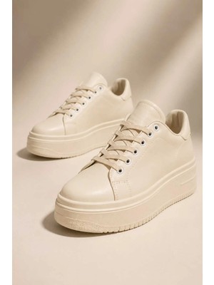 Slipcat Kadın 5 cm Topuklu, Kalın Platform Tabanlı, Şık, Bağcıklı Sneaker