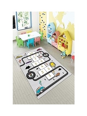 TeknoKapsül Pelangi Gri Seksek Desenli Eğitici Yıkanabilir Kaymaz Taban Leke Tutmazbebek ve Çocuk Odası Halısı, Gri-Siyah 180 x 280