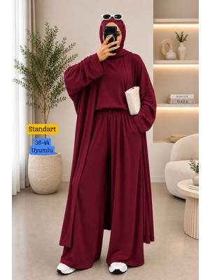Balenbi Kadın Penye Uzun Hırka Bluz Geniş Paça Pantolon Abaya Takım 1217