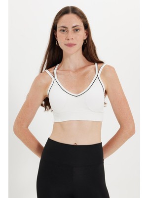 Tudors Kadın Slim Fit Dar Kesim Çapraz Bağlamalı Askılı V Yaka Beyaz Crop