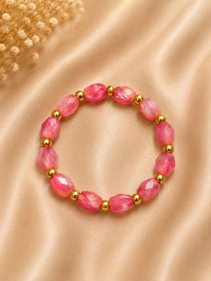 Bartuva Design Pembe Boncuklu Gold Detaylı Kadın Bileklik