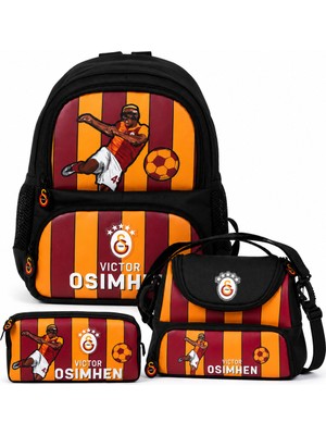 Galatasaray Lisanslı Victor Osimhen 3’lü Okul Çantası Seti – Okul Çantası + Beslenme Çantası + Kalem Çantası Sarı Kırmızı