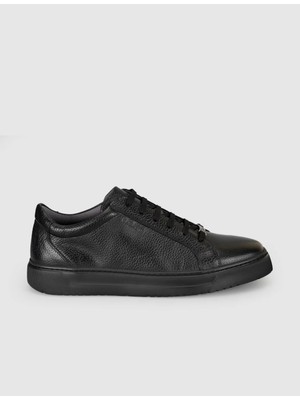Cabani Erkek Siyah Hakiki Deri Günlük Sneaker Ayakkabı