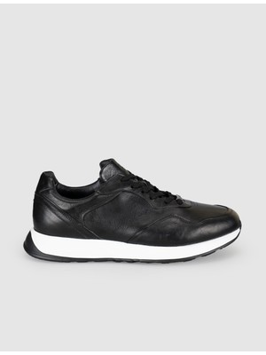 Cabani Erkek Siyah Hakiki Deri Eva Taban Sneaker Ayakkabı