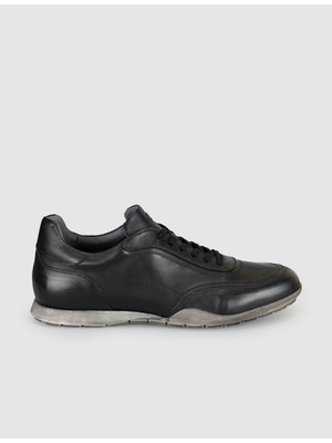Cabani Erkek Siyah Hakiki Deri Günlük Sneaker Ayakkabı