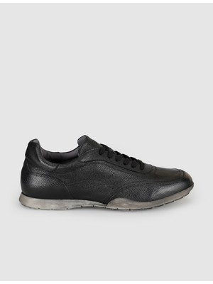 Cabani Erkek Siyah Hakiki Deri Günlük Sneaker Ayakkabı