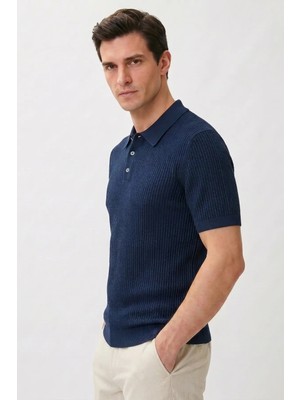 Allunique Lacivert Polo Yaka Kısa Kollu Triko