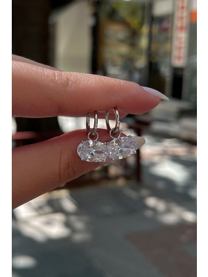 Erer Gümüş Gümüş Oval Taşlı 4,5 Carat Taşlı Halka Küpe S21DS2