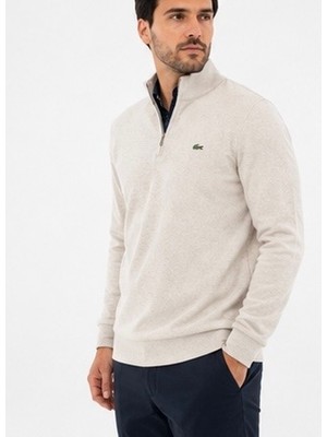 Lacoste Fermuar Yaka Bej Regular Fit Sweatshırt