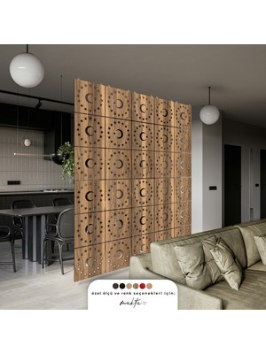 Makta ® Perde Paravan | Lazer Kesim Ahşap Sarkıt Seperatör, 4'lü Panel Levha Seti