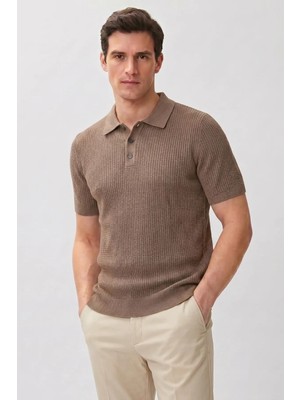 Allunique Bej Polo Yaka Kısa Kollu Triko