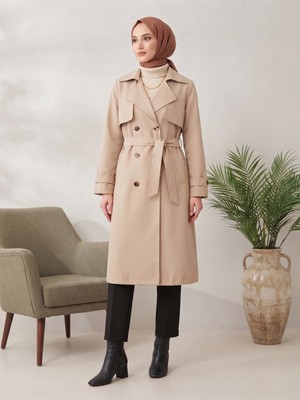 B.HE.Z Kruvaze Yaka Bondik Su Itici Kumaş Astarlı Trend Model Diz Altı Trençkot