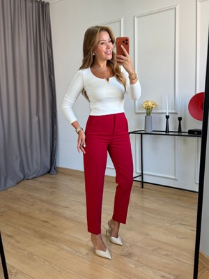 Size Özgü Kırmızı Önü Flotalı Pantolon