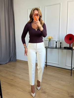 Size Özgü Ekru Önü Flotalı Pantolon
