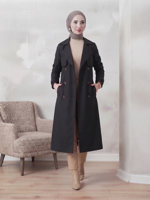 B.HE.Z Kruvaze Yaka Bondik Su Itici Kumaş Astarlı Trend Model Diz Altı Trençkot