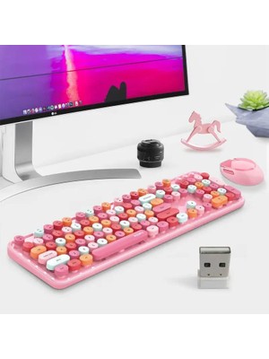 Rabbit Tech Renkli Daktilo Tarzı Vintage Mekanik Klavye Mouse Pc Laptop Uyumlu Kablosuz