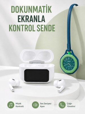 Bluetooth 5.4 Kablosuz Kulaklık Yeşil Askılı Analog Charm Saat Ikili Set