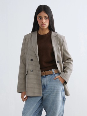 Lc Waikiki Yeni Sezon Kazayağı Desenli Kadın Blazer Ceket