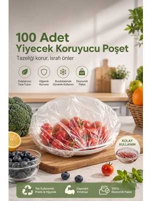 Porsima 100 Adet Tek Kullanımlık Gıda Koruyucu Lastikli Tazeliği Koruyan Tencere Tabak Gıda Koruyucu Çok Amaçlı Kapak Gıda Bonesi
